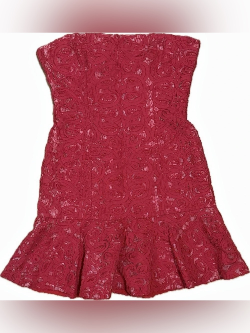 BCBGMAXAZRIA Max Azria Paisley Lace Overlay Mini Dress Red Size 10
